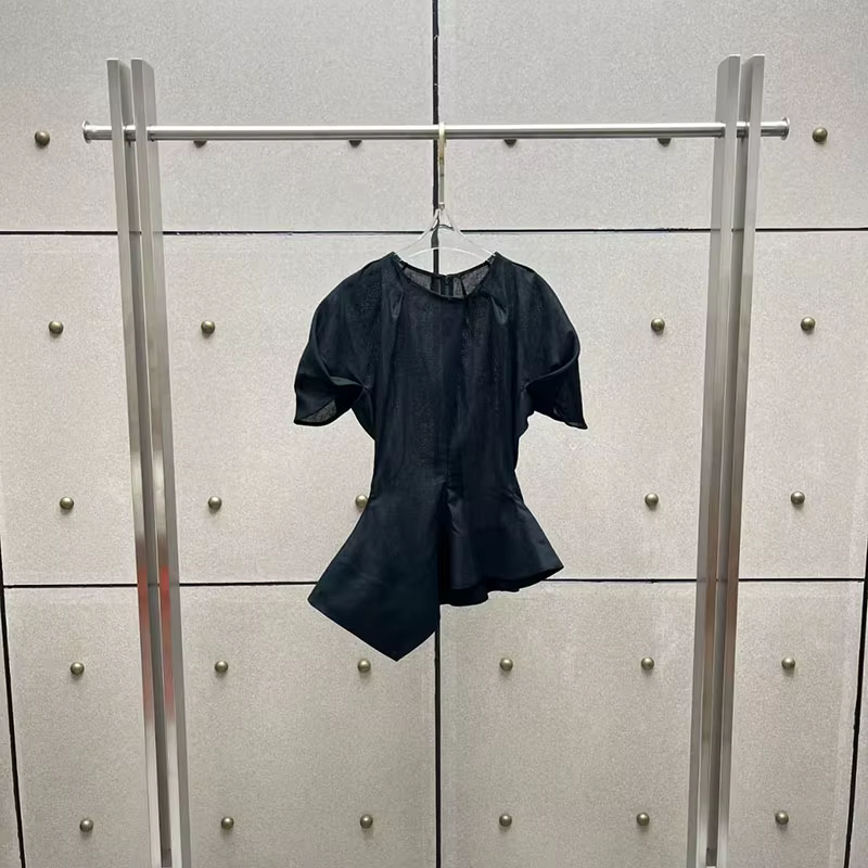 Haut asymétrique pour femme, T-shirt à col rond et manches courtes, Pull en coton et lin de haute qu