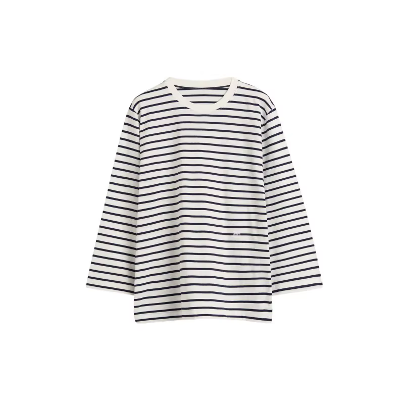 T-shirt brodé à manches trois-quarts pour femme, couleur unie ou rayures, haut décontracté simple po
