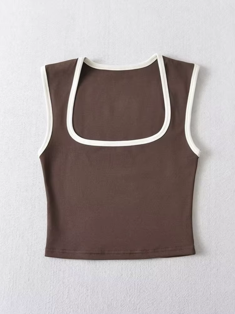 Débardeur sans manches pour femme, Slim, couleur contrastée, décontracté, col carré, haut court, vêt