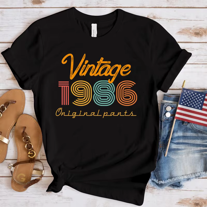 (T-shirt Premium) nouveau T-shirt imprimé Vintage 1986 femmes à manches courtes hauts t-shirts mode 