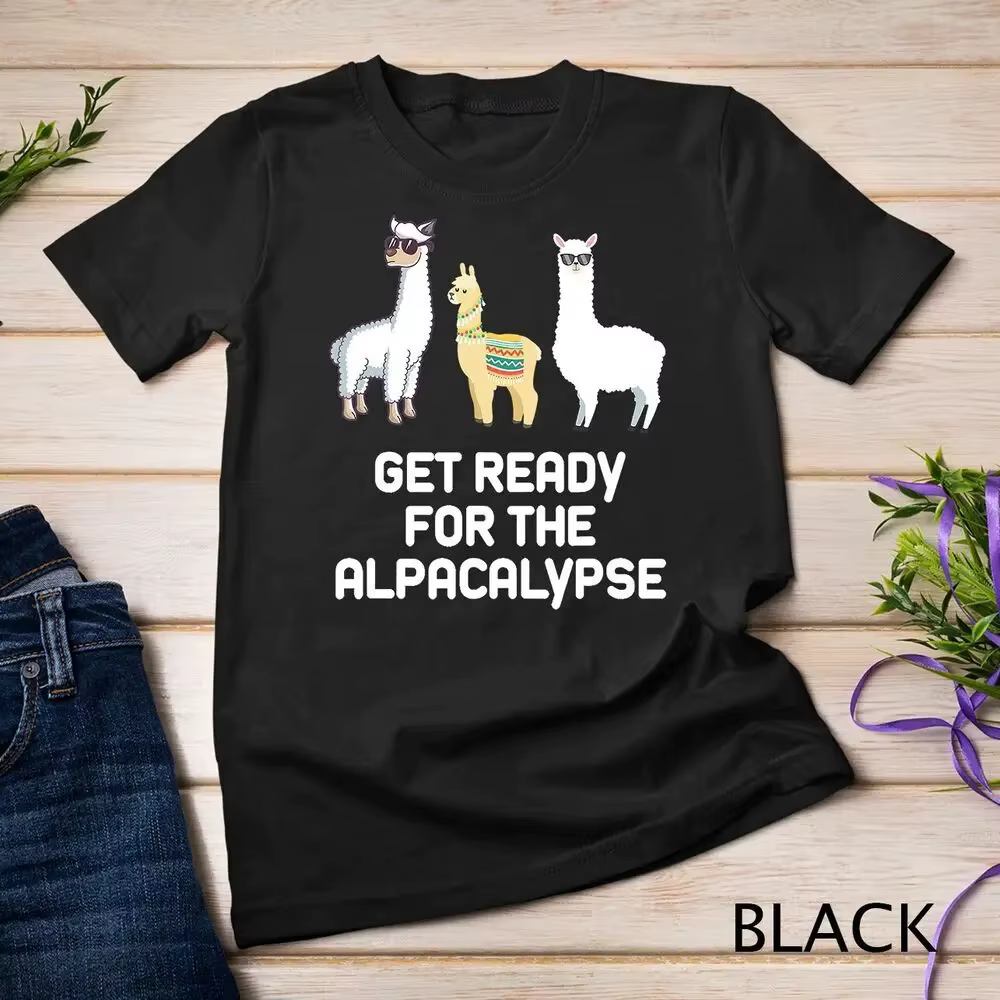 T-shirt à manches courtes imprimé dessin animé unisexe, Lama drôle, Alpaga avec lunettes de soleil,