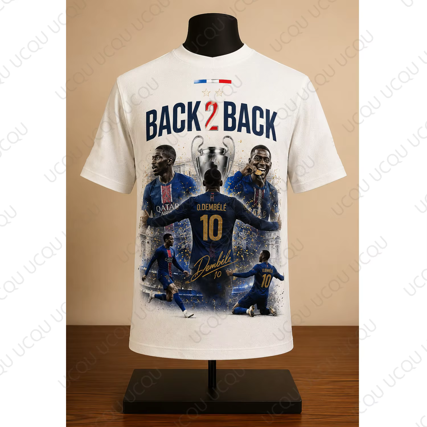 Nouveau T-shirt Dembélé Back 2 Back Champions Été 2026 – Célébration du Trophée de Football – Tee-sh
