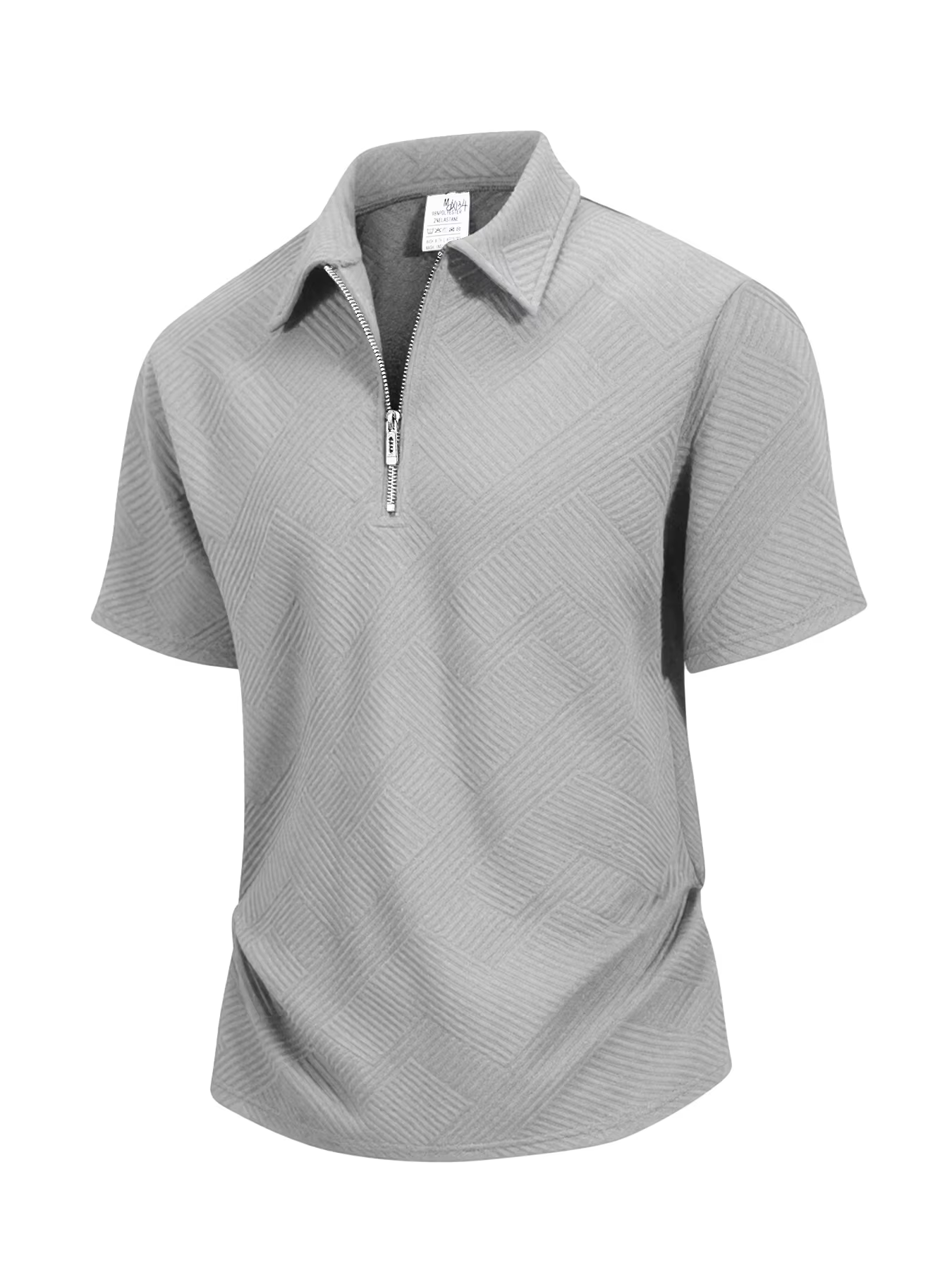 Polo Homme Texturé Géométrique à Demi-Zip Respirant Anti-Boulochage Manches Courtes Coupe Slim Anti-