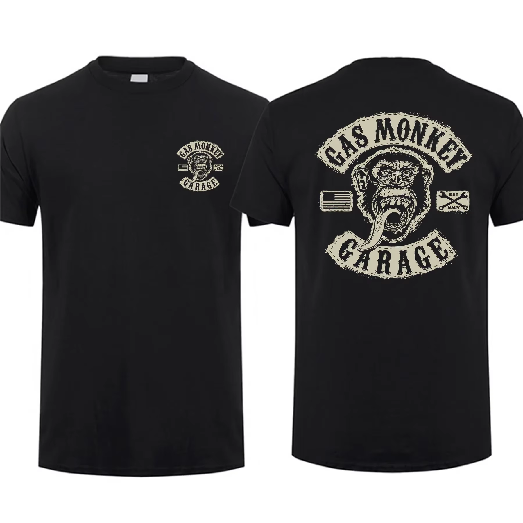 T-Shirt Homme 2024 Coton, Objets d'Été, Économie Homme, Double Face Gas Monkeys GarageY-Streetwear, 
