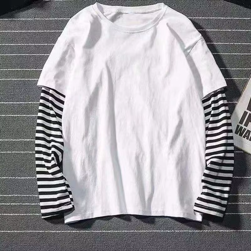 Nouveau Harajuku noir blanc rayé Y2K à manches longues couleur unie T-shirts hommes femmes automne f