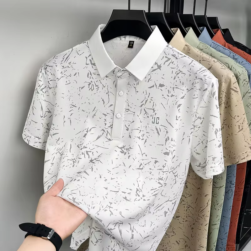 Polo brodé et imprimé avec logo minimaliste pour hommes, col à revers, infroissable, pour le bureau 