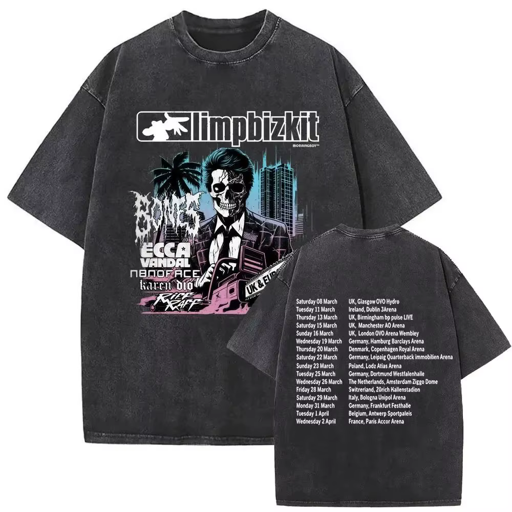 T-shirt Punk Rock Y2k, style vintage délavé, imprimé graphique du groupe de rock Limp Bizkit, vêteme