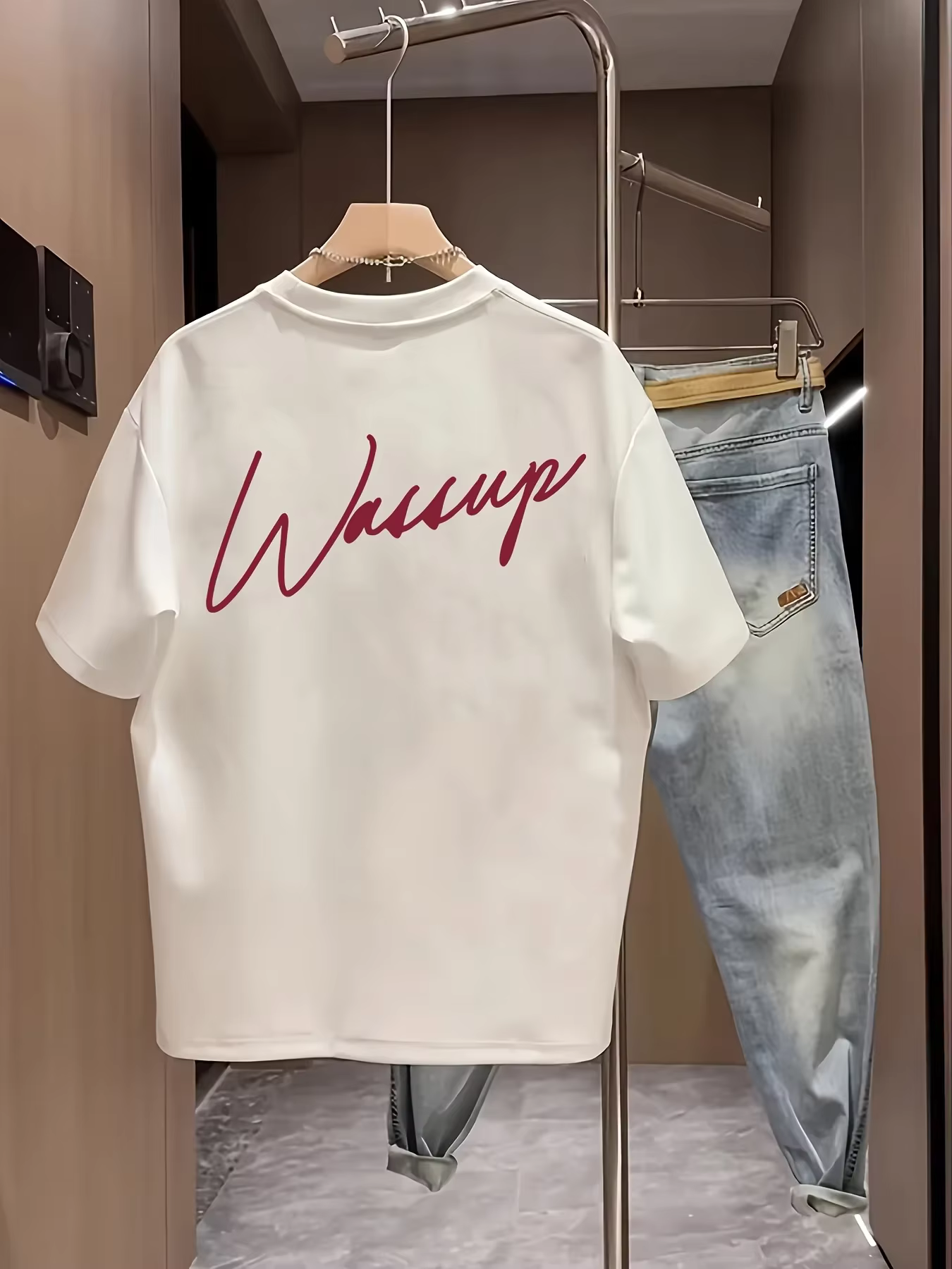 T-shirt surdimensionné pour homme avec motif « Wassup », T-shirt décontracté en coton à manches cour