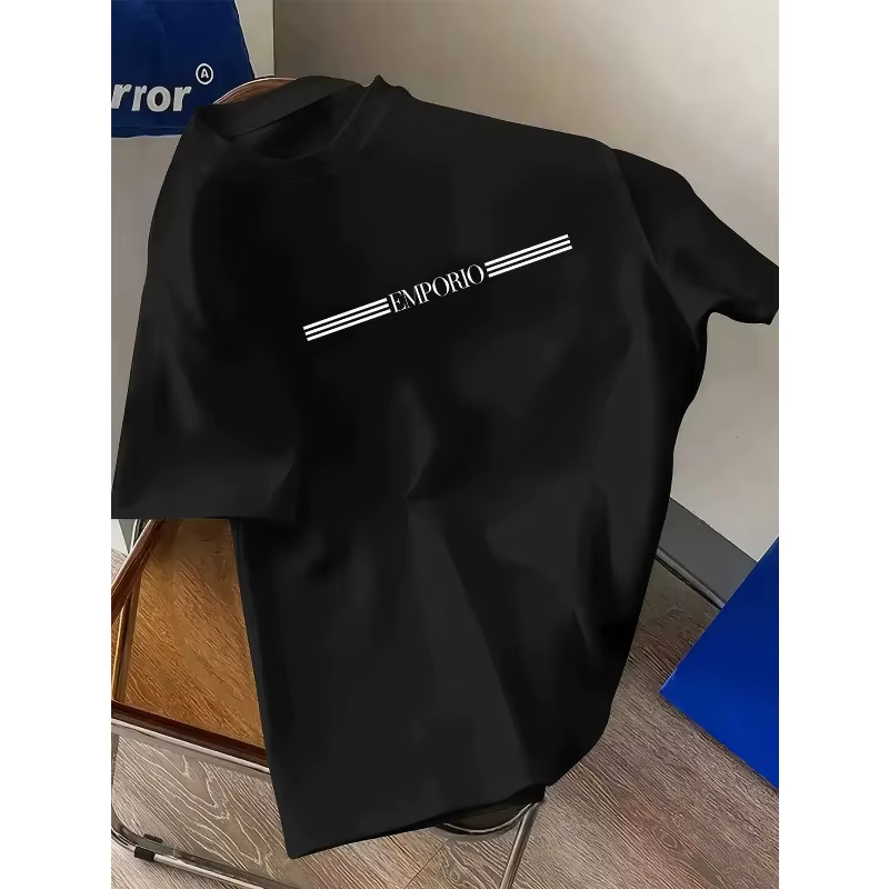 T-shirt à manches courtes et col rond pour hommes, en coton, avec impression de lettres EMPORIO, Str