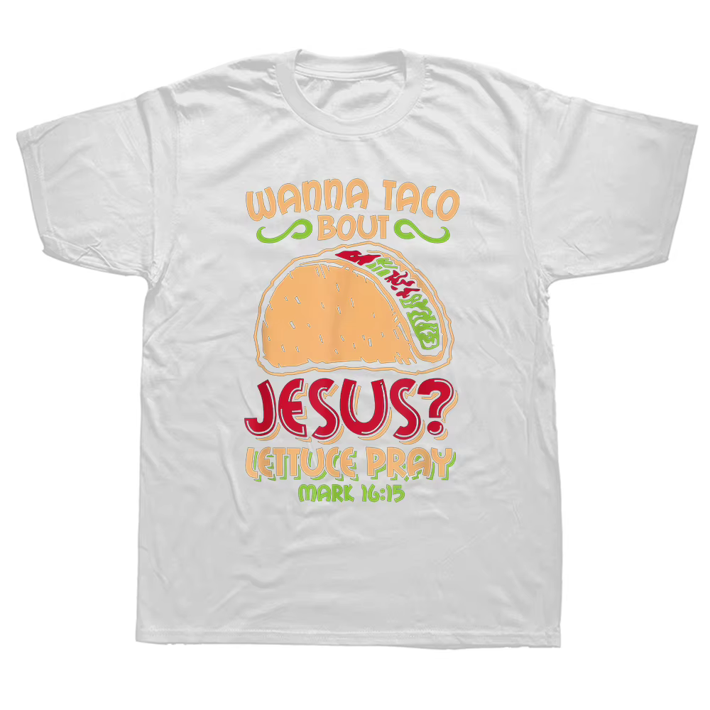 T-shirts Christian Wanna Taco Bout Jesus pour hommes et femmes, en pur coton, humoristiques, streetw