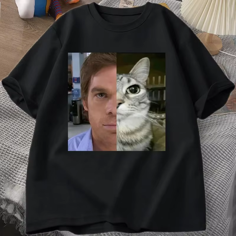 Dexter Morgan Cat T-shirts Funny Short Sleeve O Neck Tshirt Unisex Streetwear Women Clothes Harajuku