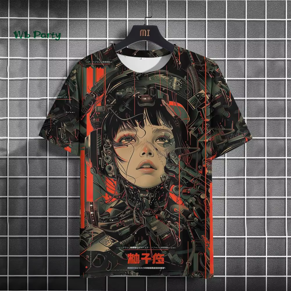 T-Shirt japonais pour hommes, motif cyber mécanique 3D, T-Shirt à manches courtes, surdimensionné, H