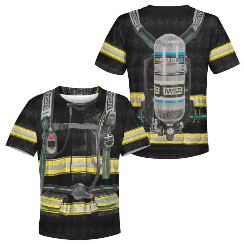 Uniforme de pompier imprimé 3D pour hommes, t-shirt pompier drôle, col rond, t-shirts à manches cour