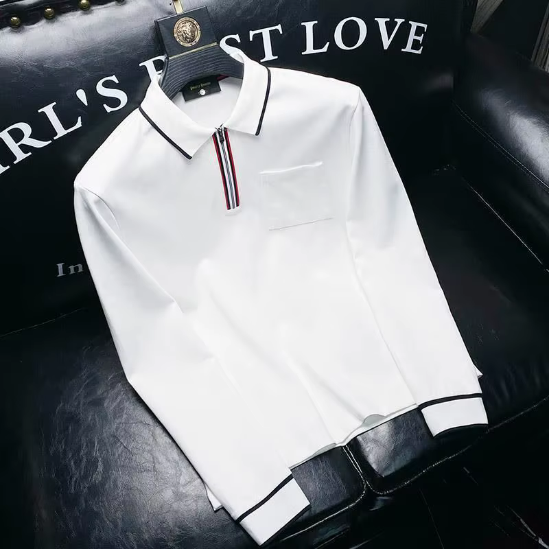 Polo à fermeture éclair pour homme, sweat-shirt blanc d'affaires, pulls de poche, formel, en vrac, u