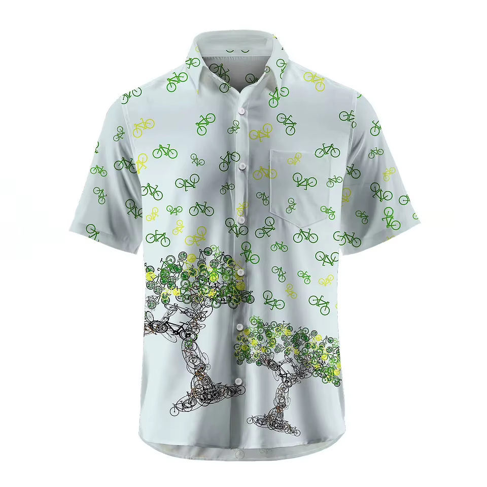 Chemise homme manches courtes Plaid vélo imprimé bouton chemise été plage chemise Camping chemise ho