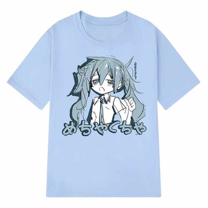 Japonais Y2K Anime Femmes T-shirt Coton Lâche Streetwear T-shirts Occasionnels Grande Taille à manch