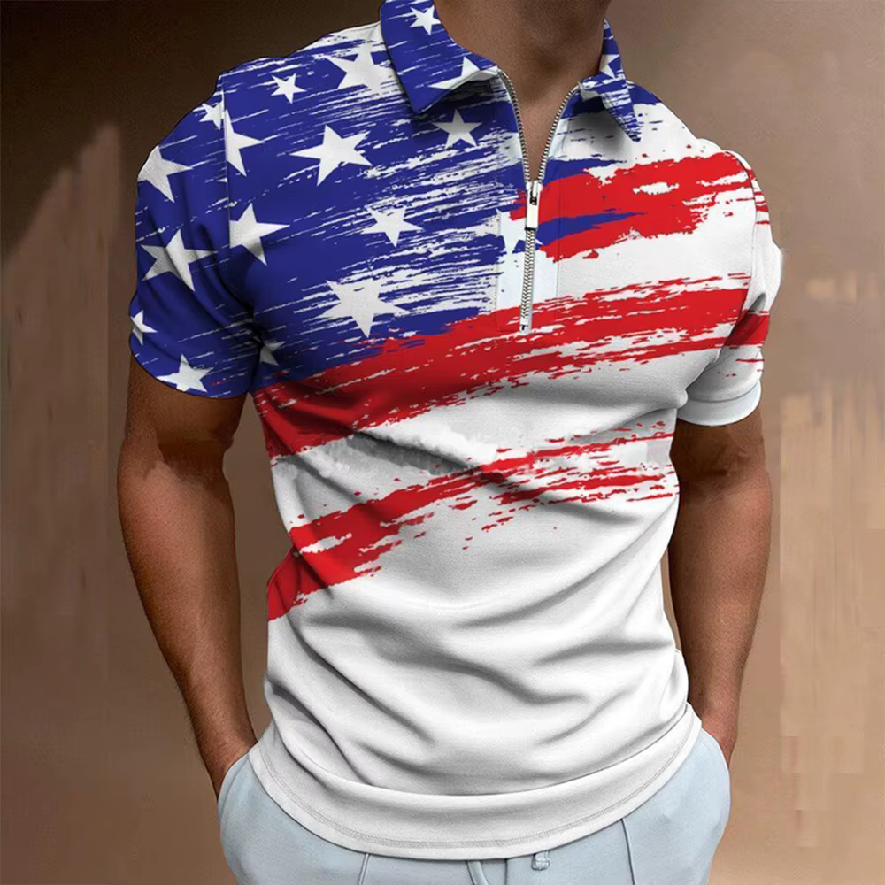 Polo à manches courtes pour hommes, imprimé drapeau américain, décontracté, à la mode, pour l'extéri