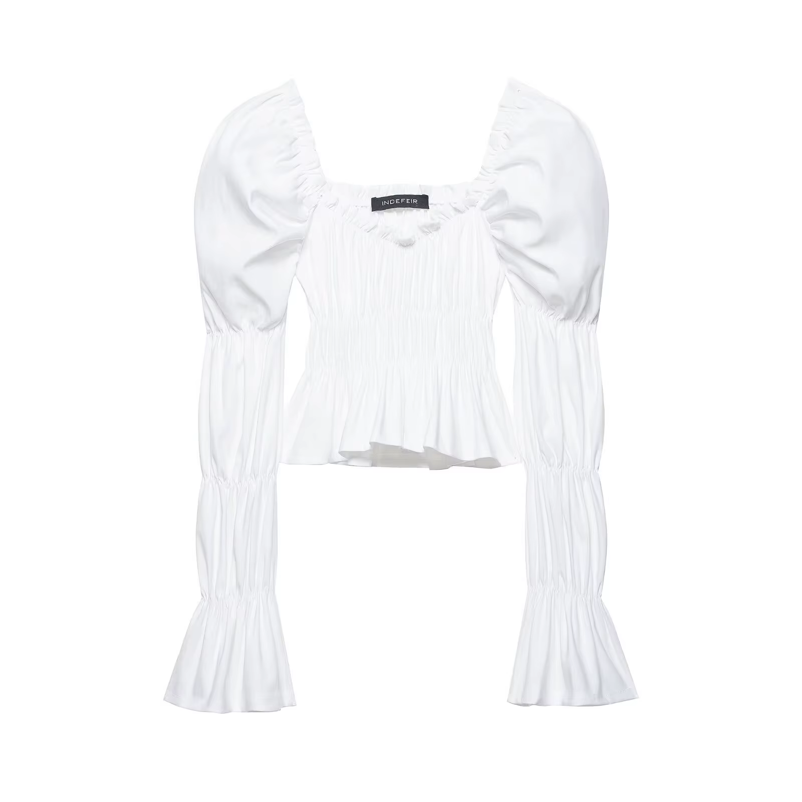HH Nouveau Top Court Plissé pour Femme, Manches Bouffantes Unies, Col Élégant et Sexy, Tendance Été