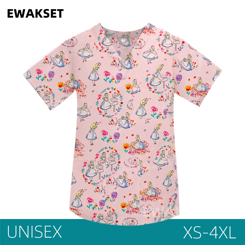 Chemisier de gIslande médical imprimé princesse pour femmes, haut d'infirmière, t-shirt à col en V, 