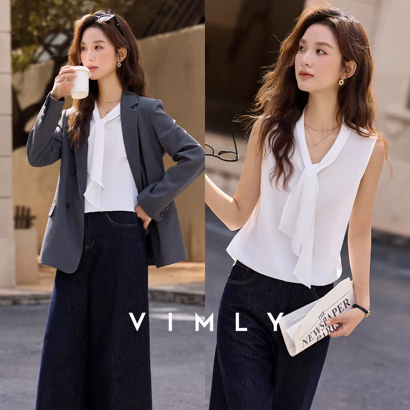 Chemisier sans manches blanc VIMLY pour femme, nouvelle collection Printemps-Été 2026, en mousseline