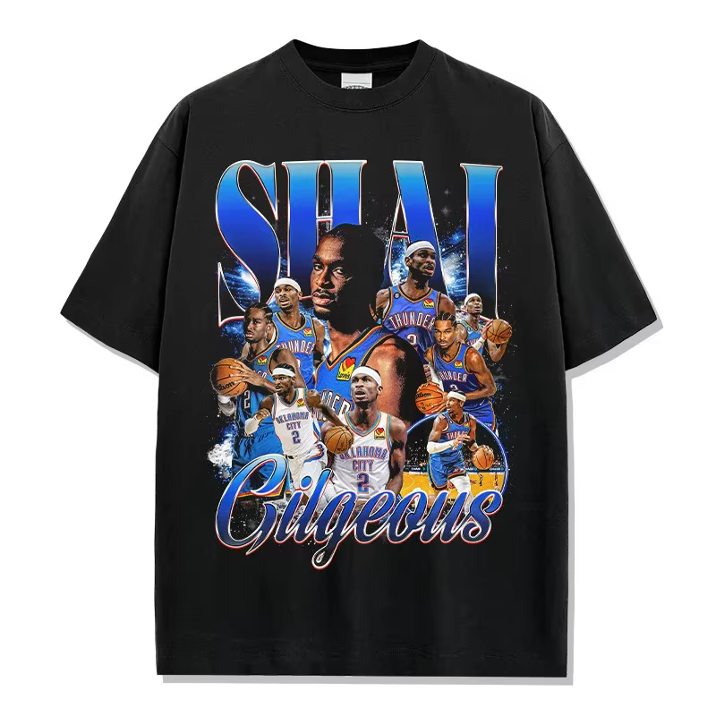 T-shirt graphique Shai Gilgeous-Alexander OKC Thunder, col rond oversize effet usé, tee-shirt de bas