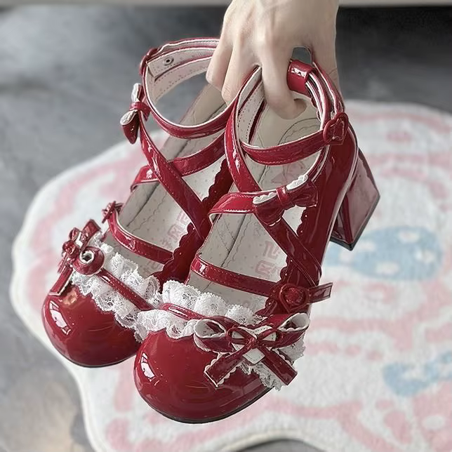 Chaussures Lolita Mary Jane pour femmes, escarpins en cuir à talons hauts avec nœud mignon, chaussur