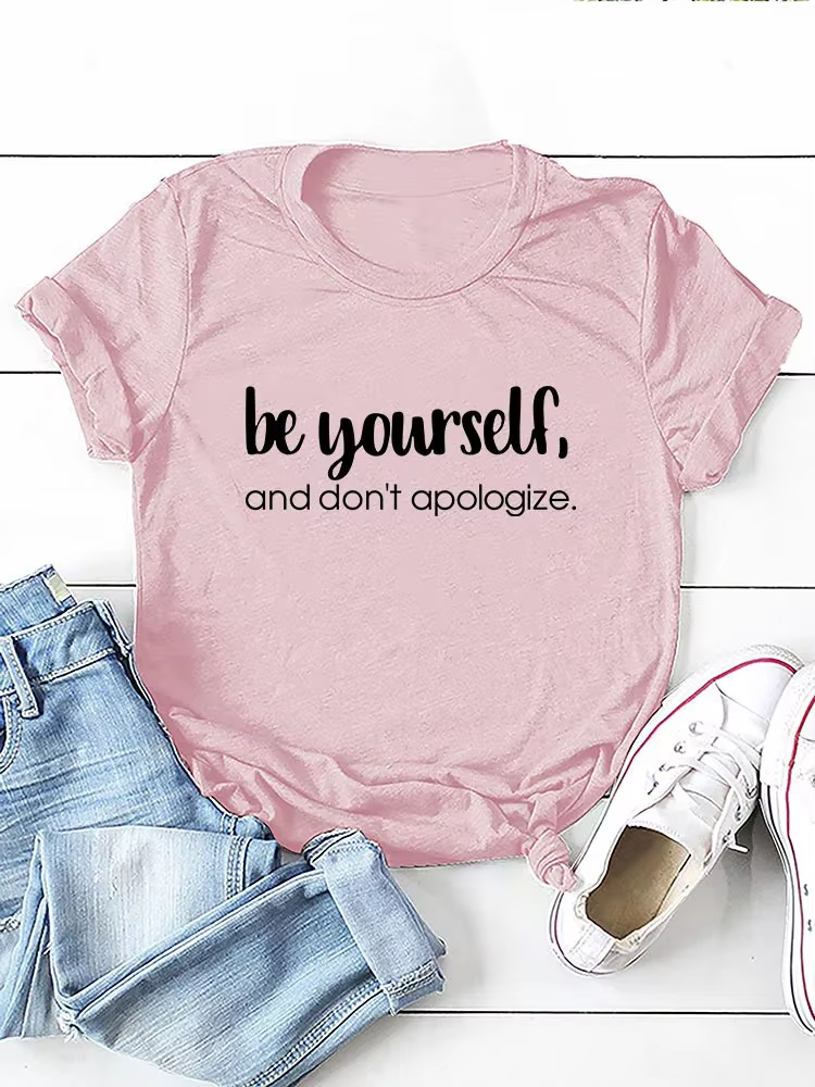 T-shirt manches courtes col rond femme, estival et humoristique, Be ABLE self, Don't Apologize Print