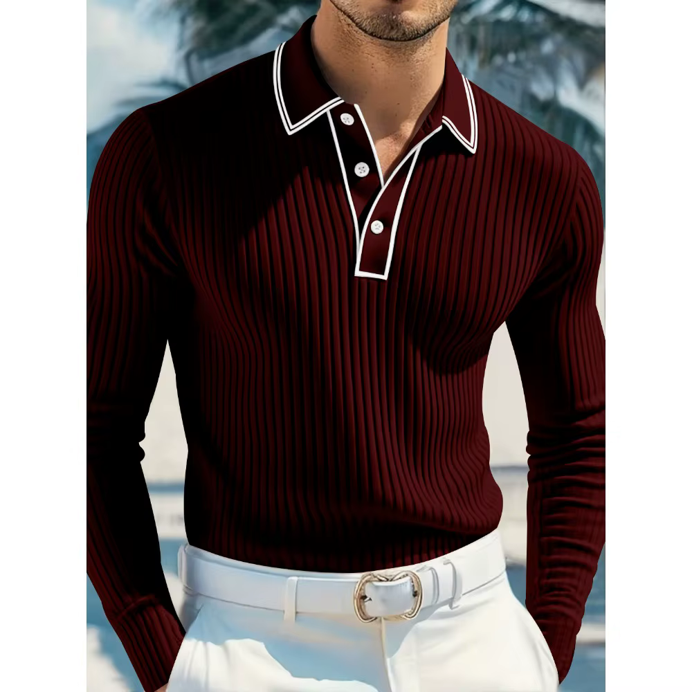 Nouveau Polo Tricoté à Manches Longues pour Homme, en Coton Classique avec Patte de Boutonnage, Idéa
