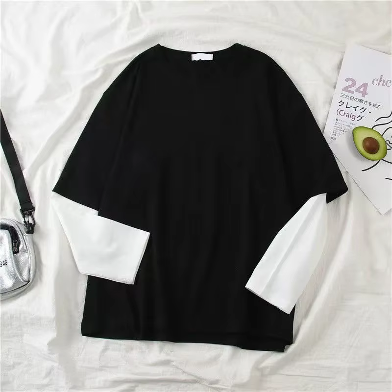 Nouveau Harajuku noir blanc rayé Y2K à manches longues couleur unie T-shirts hommes femmes automne f