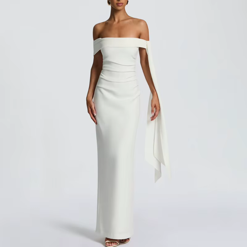 Robe longue bustier tubulaire Sexy pour femmes, coupe cintrée, couleur unie, banderole, col licou, p