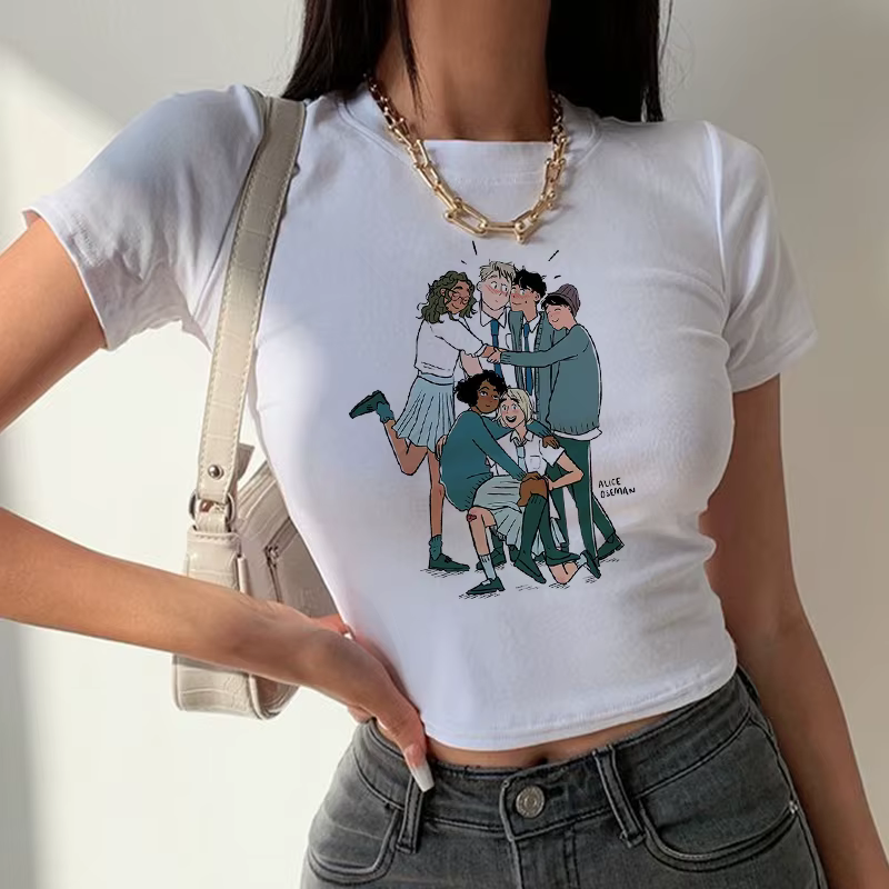 Heartstopper-T-shirt à Manches Courtes et Col Rond pour Femme, Vêtement Sexy, Slim, Vintage, Gothiqu