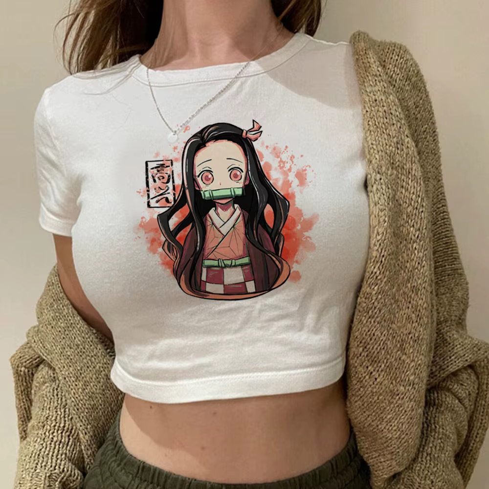 Demon Slayer crop top vintage corset Slim Fit mignon gyaru recadré années 2000 esthétique coquette f