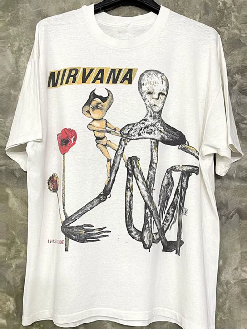 T-shirt à manches courtes imprimé créatif du groupe Nirvana, marque américaine tendance pour couple,