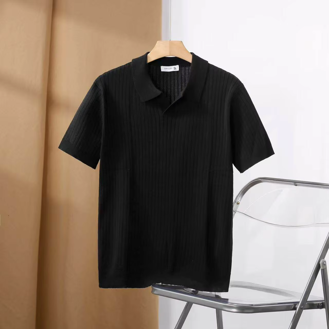Hommes Slim Fit Polos Solide Stretch Sexy Col TShirt Mode Tendance Coton Haut Décontracté Vêtements
