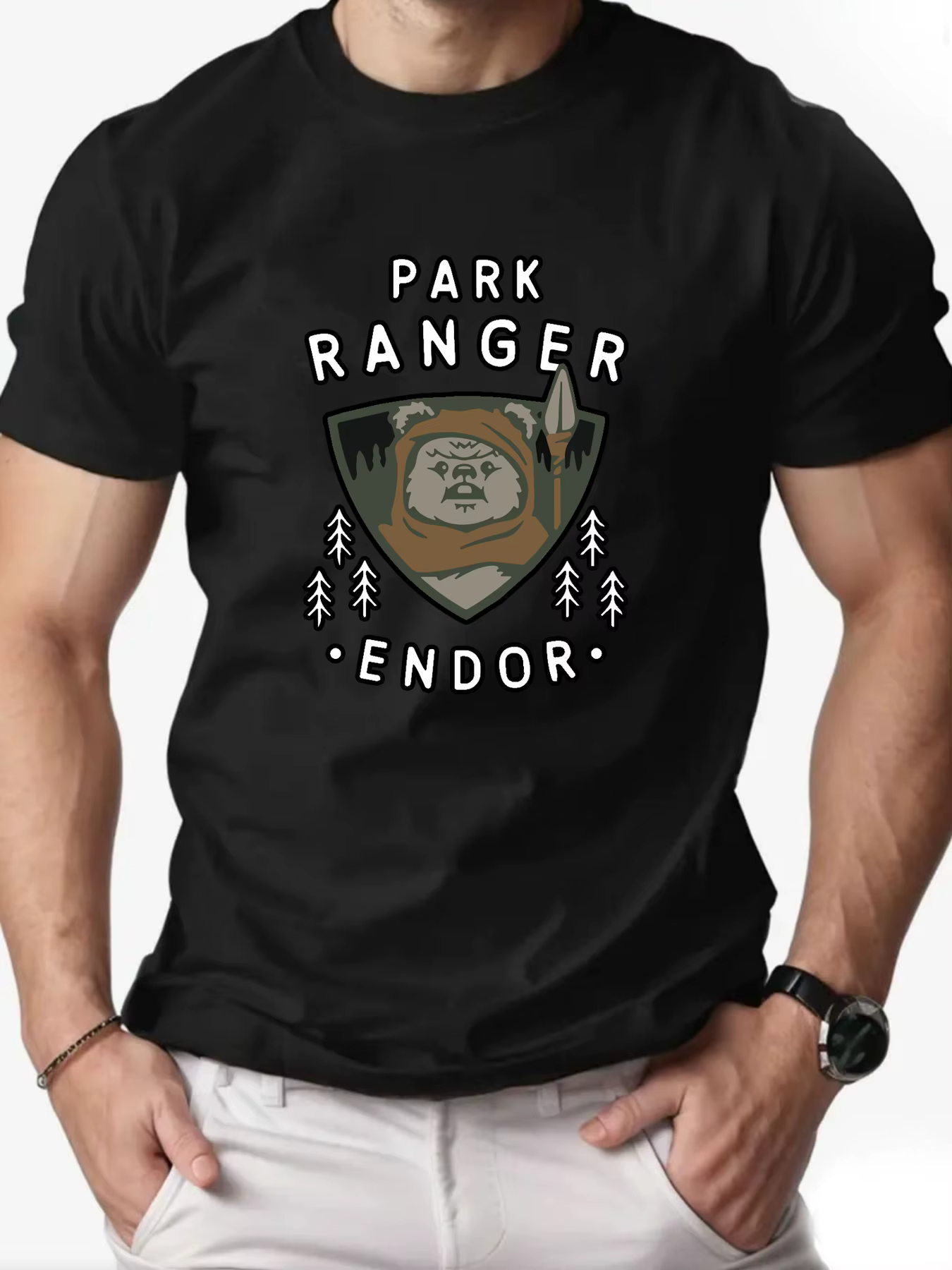 Hommes T-Shirt 100% coton ours dessin animé motif imprimé été col rond respirant décontracté à manch