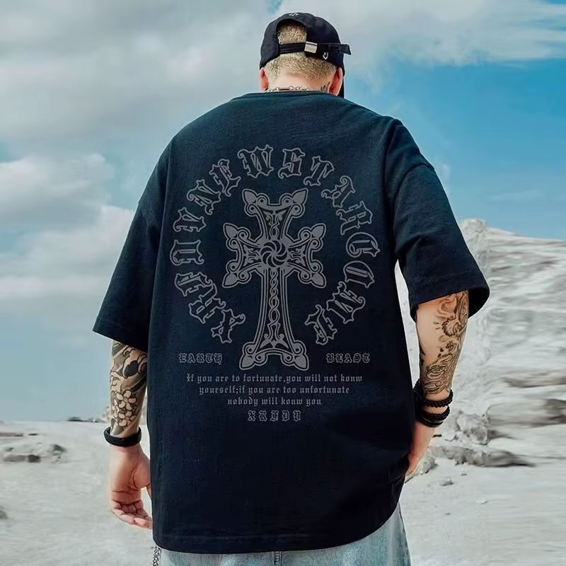 M-8XL T-shirt pour hommes surdimensionné ample et à la mode imprimé croisé T-shirt étudiant jeunesse