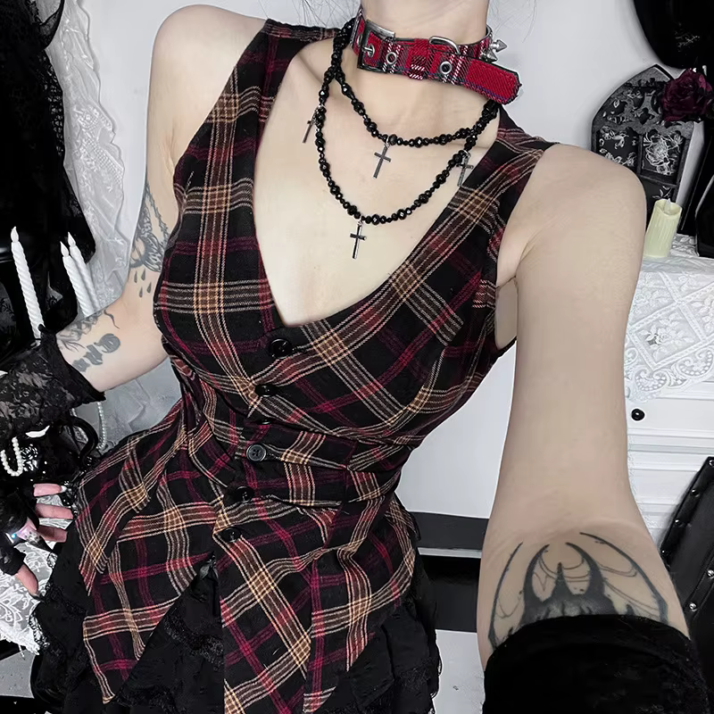 [You're My Secret] Corset gothique ajusté pour femme, gilet sexy à col en V profond, chemisier sans 