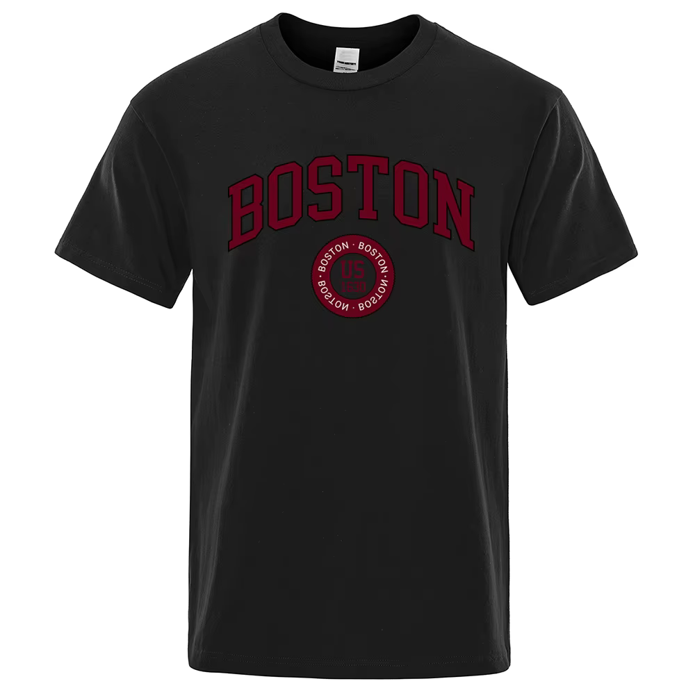 T-shirt en coton imprimé pour hommes, Boston City, États-Unis, Fondé en 1630, Vêtements de mode, Tee