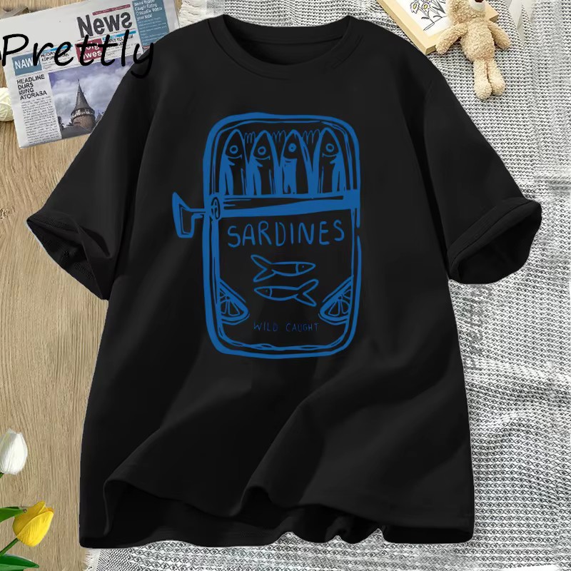 Sardine T-shirt pêcheur plage à manches courtes coton T-shirt décontracté col rond T-shirt été décon