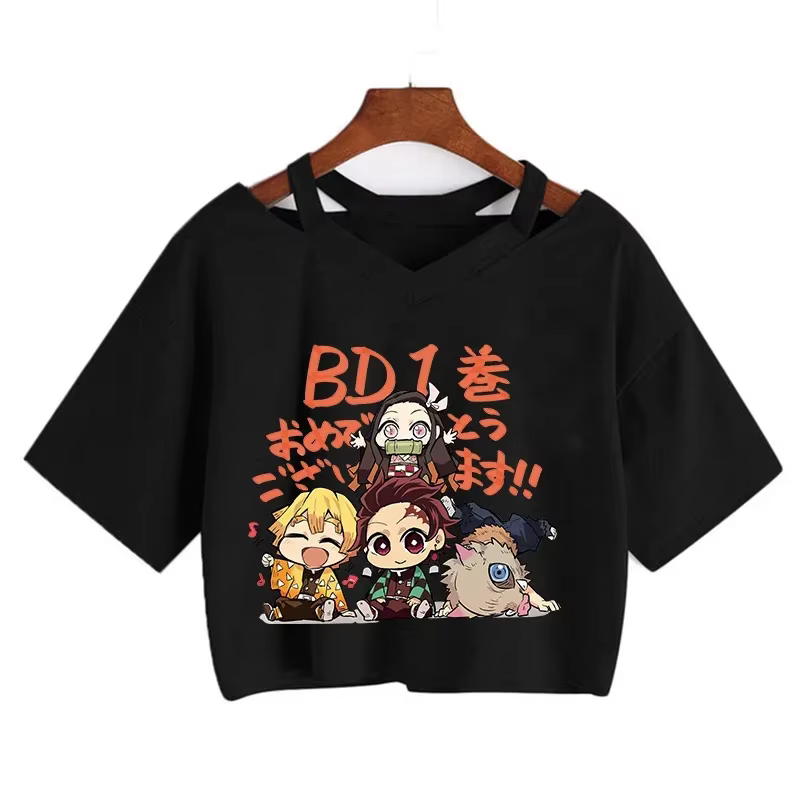 Démon Slayer T-shirt Nezuko T-shirt femmes Kimetsu No Yaiba haut court t-shirts japonais Anime Tanji