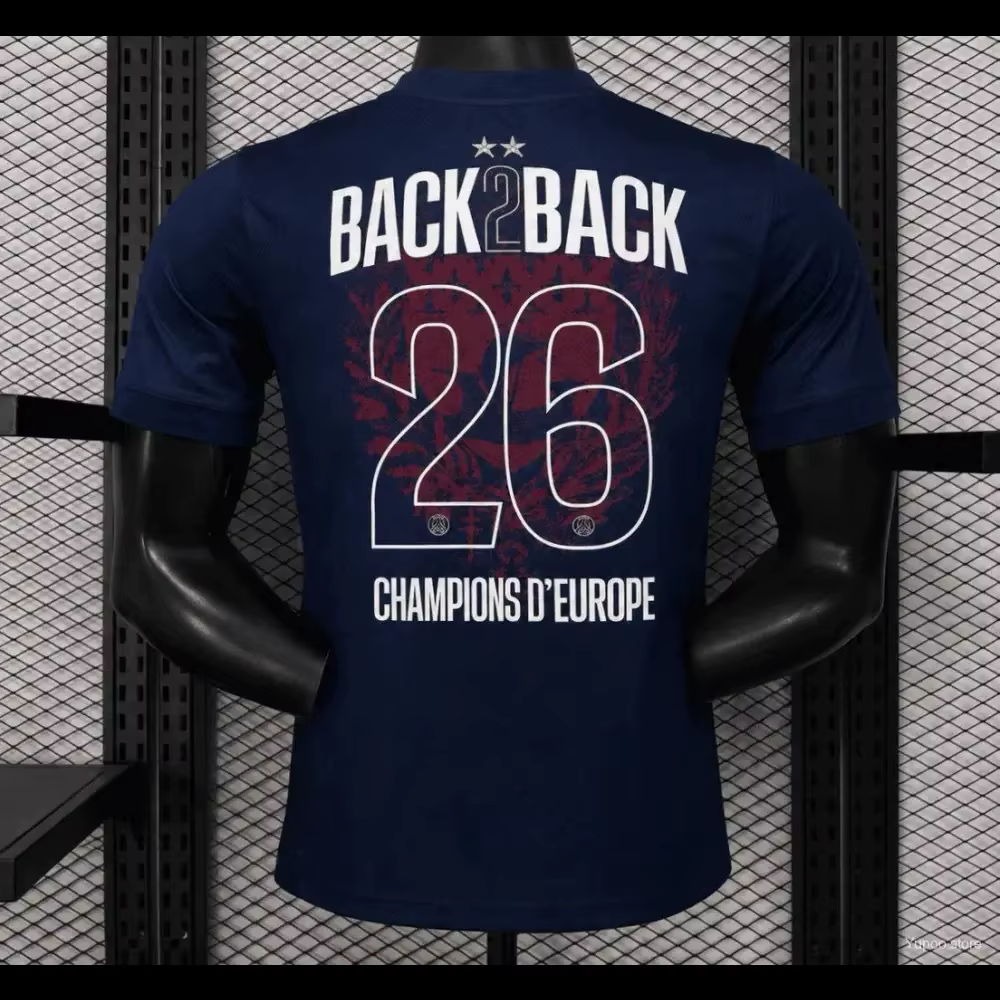 PSG 2026 Back To Back Champions Football Fan Merch T-shirt en coton, vêtements unisexes pour hommes 