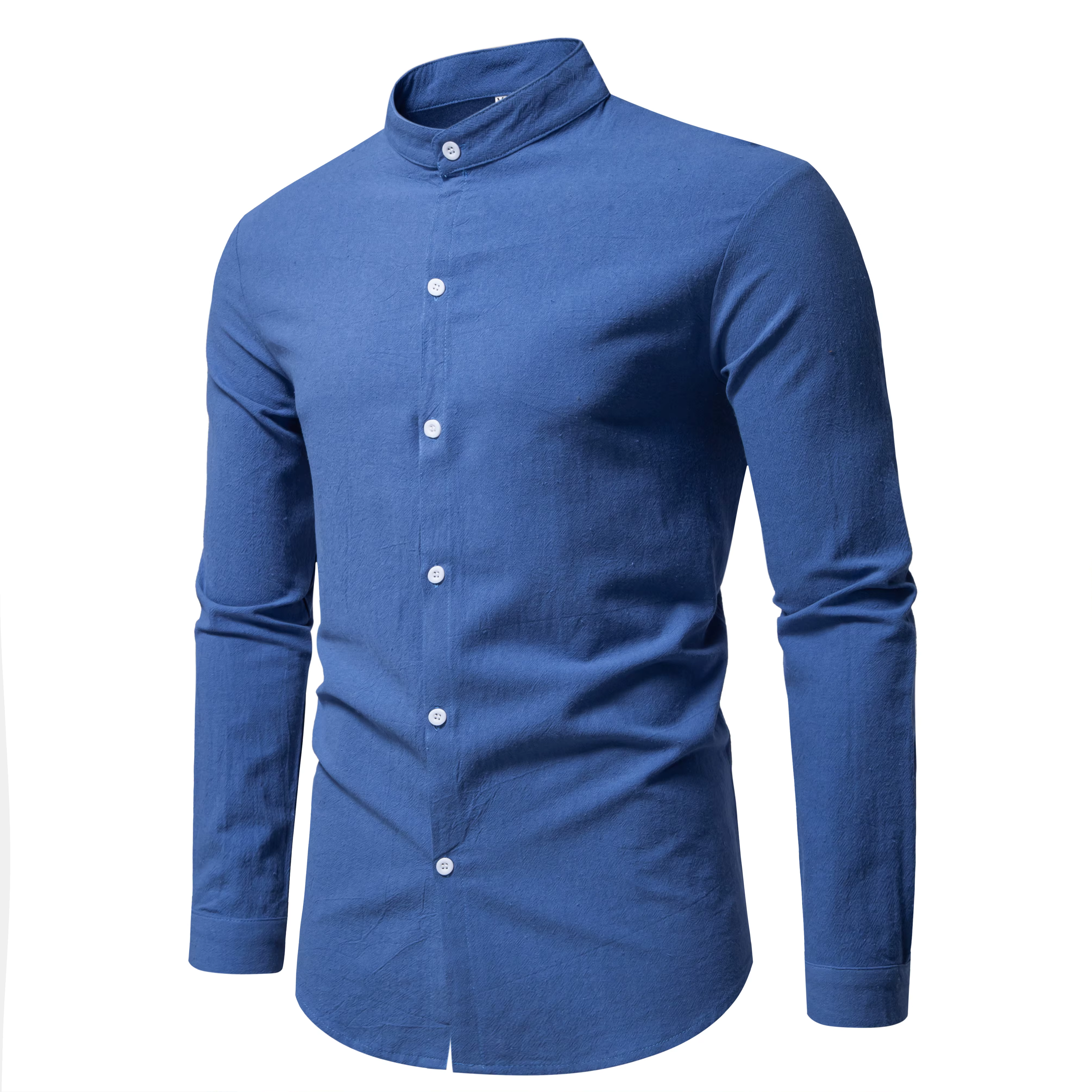 Printemps hommes à manches longues col montant couleur unie chemise décontractée hommes pur coton mo
