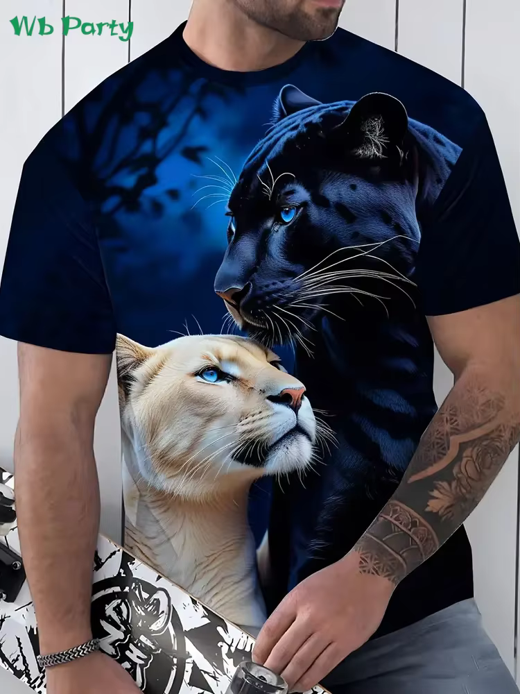 T-Shirt graphique léopard 3D pour hommes, T-Shirt d'été à manches courtes pour l'extérieur, à la mod