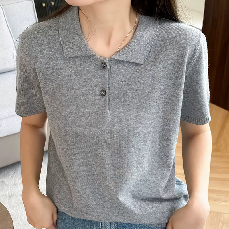 100% coton T-shirt pull femmes été col rond manches courtes tricot pull t-shirts décontracté bas por