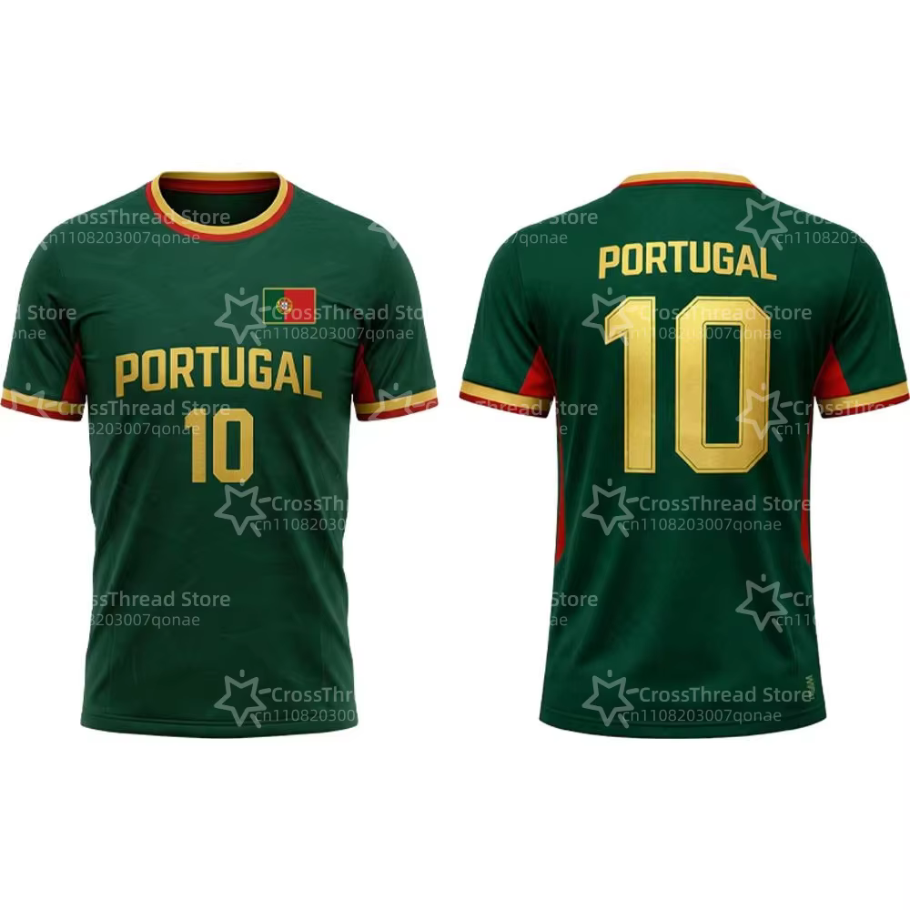 T-shirt imprimé drapeau du Portugal, uniforme d'entraînement de football d'été, maillot respirant et