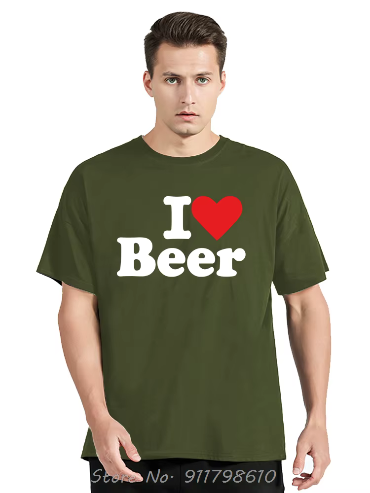 Drôle j'aime la bière coeur rouge vêtements pour hommes mode décontracté surdimensionné T-shirt boir