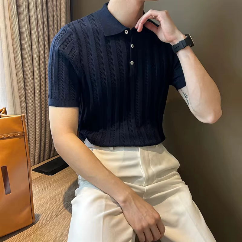 Polo Jacquard pour hommes, nouvelle tendance, loisirs, luxe, haute qualité, hauts tricotés, Style br