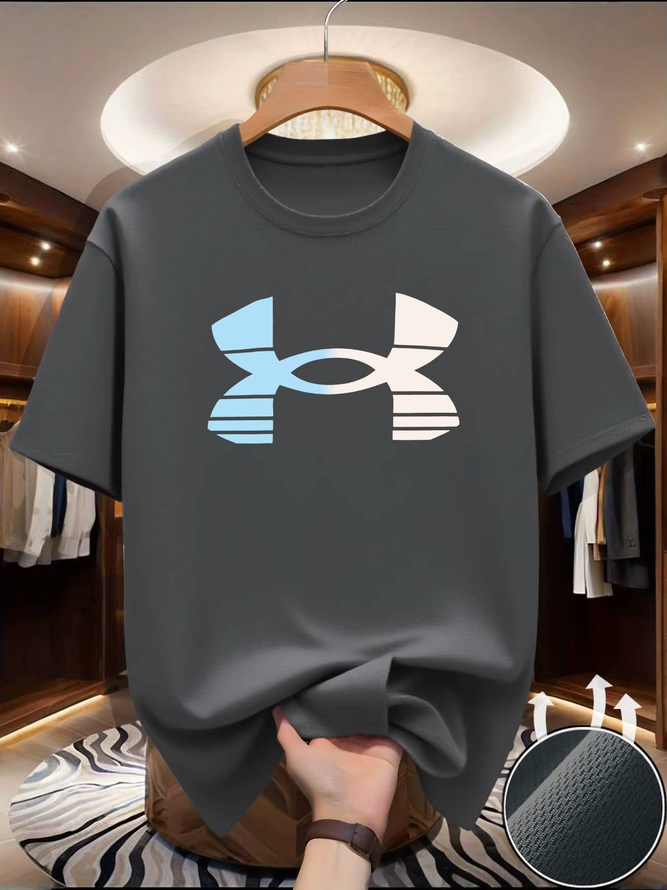 T-shirt d'été pour homme à séchage rapide en maille, motif imprimé tendance, col rond, manches court