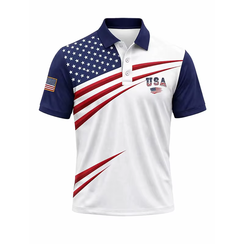 Polo USA 250e Anniversaire pour Hommes et Femmes, Uniforme Formel, Imprimé 3D Drapeau Rayé Couleurs 