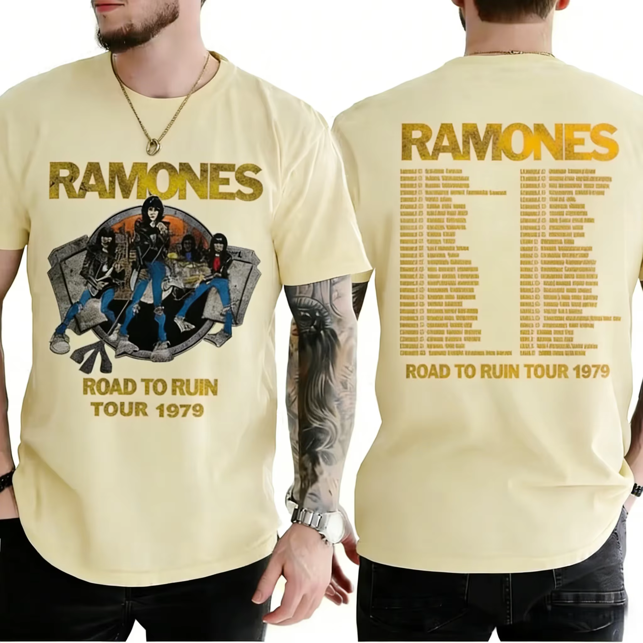 T-shirt à col rond avec motif inspiré du punk rock, art du tour des Ramones pour les passionnés de m